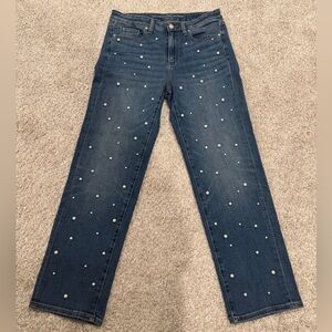 Brand New Chicos Pearl Embellished High Rise Straight Leg Ankle Jean SZ 8R